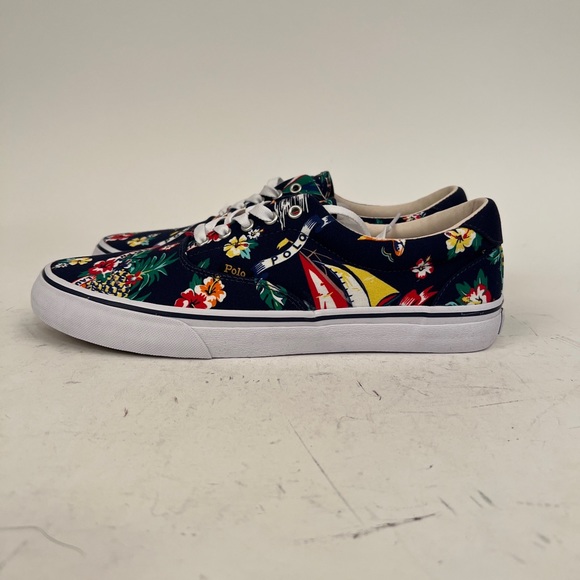 NIB Polo Ralph Lauren Blue Floral Thornton Canvas Casual Sneakers, 10D - Picture 3 of 10